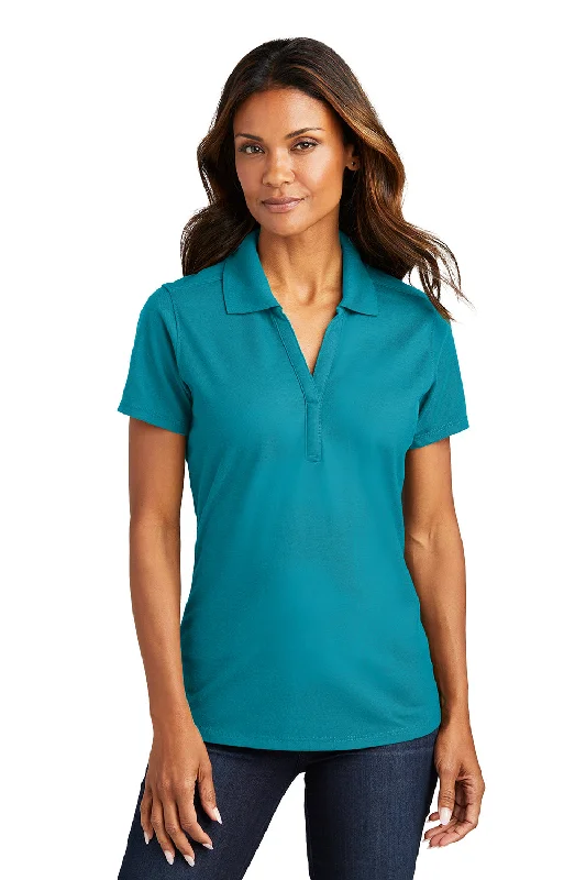 Port Authority Womens EZPerformance Moisture Wicking Short Sleeve Polo Shirt - Teal Blue