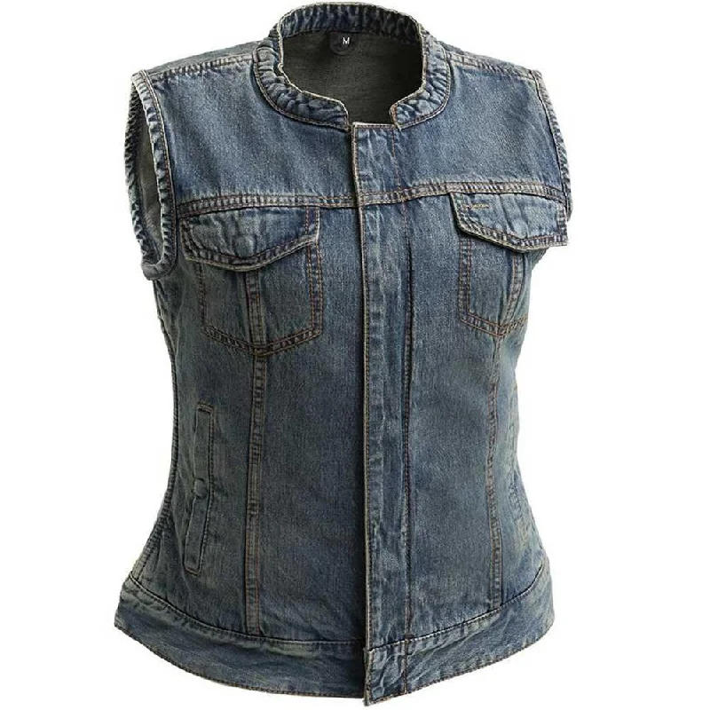 First Mfg Womens Lexy Washed Denim Motorcycle Vest