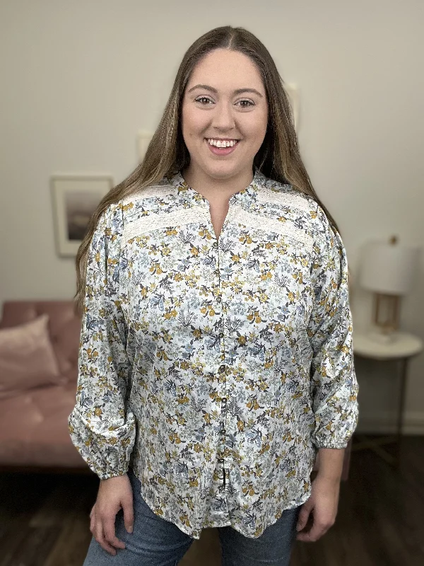 In The Garden Women's Button Down Long Sleeve Top Elegant Women's 